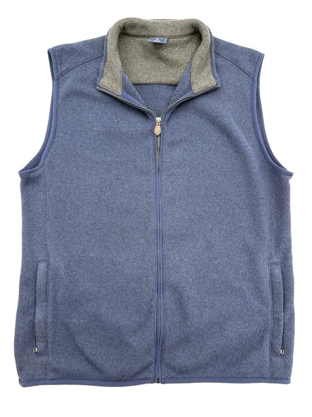 Vineyard Vines Men’s Blue Fleece Full Zip Vest With Whale Logo, Size XL